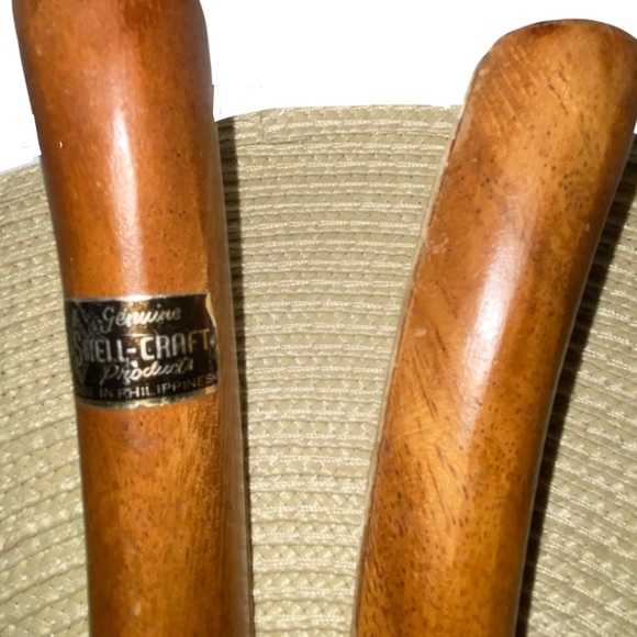 Gorgeous Vintage Shell Craft Serving Utensils, Approx 15”, wood and shell - Picture 6 of 16